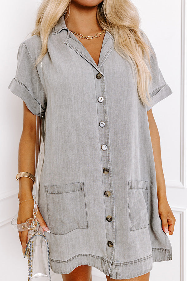 Living For Lake Life Chambray Mini Dress in Grey Living For Lake Life Chambray Mini Dress in Grey