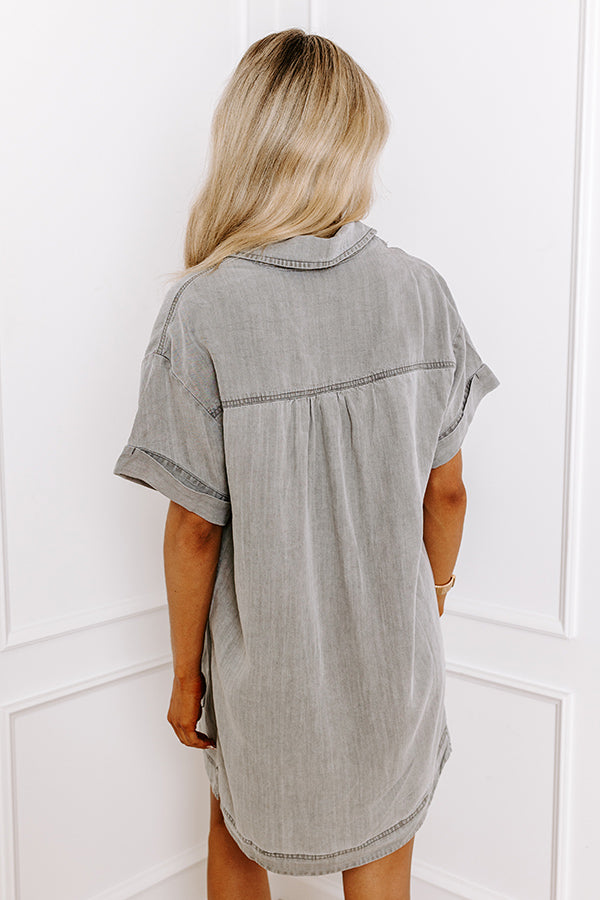 Living For Lake Life Chambray Mini Dress in Grey Living For Lake Life Chambray Mini Dress in Grey