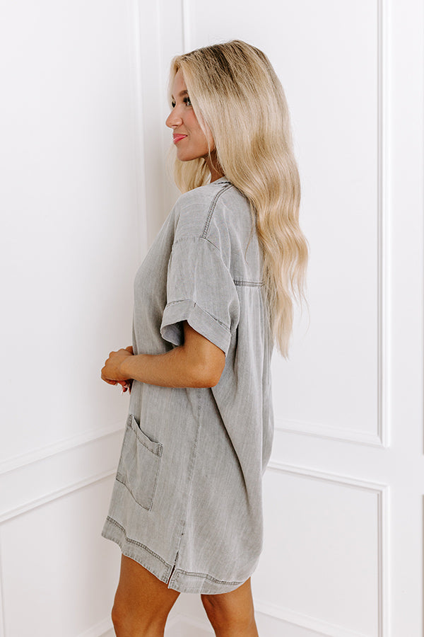 Living For Lake Life Chambray Mini Dress in Grey