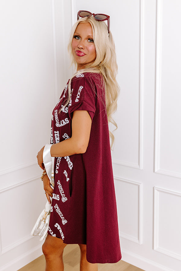 School Spirit Sequin Embroidered Mini Dress in Texas Maroon