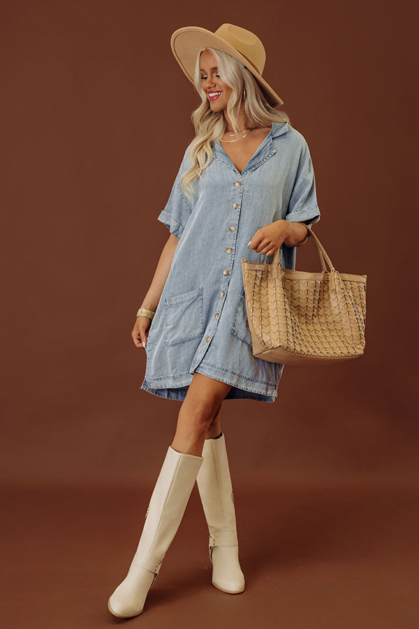Living For Lake Life Chambray Mini Dress in Light Wash Image - 1