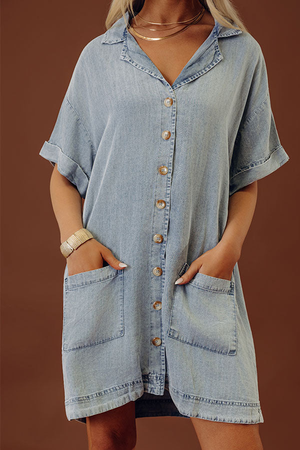 Living For Lake Life Chambray Mini Dress in Light Wash Image - 2