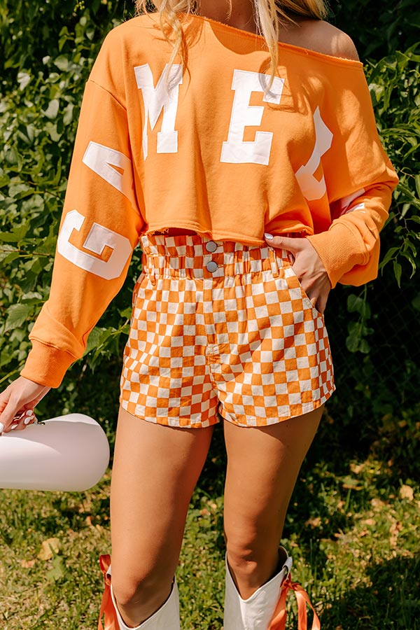 The Mellie High Waist Checkered Shorts in Orange