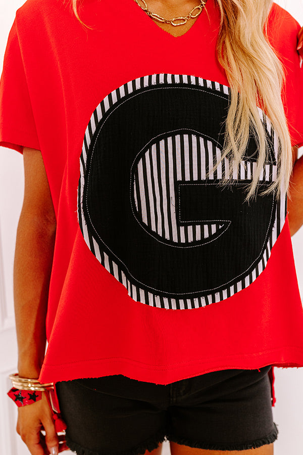 Field Day Letter Patch Tee in Bright Red