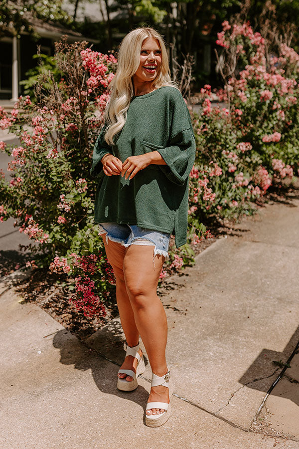 Vineyard Vibes Knit Top in Hunter Green Curves