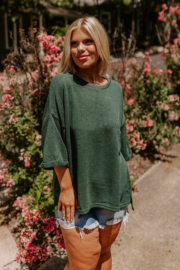 Vineyard Vibes Knit Top in Hunter Green Curves