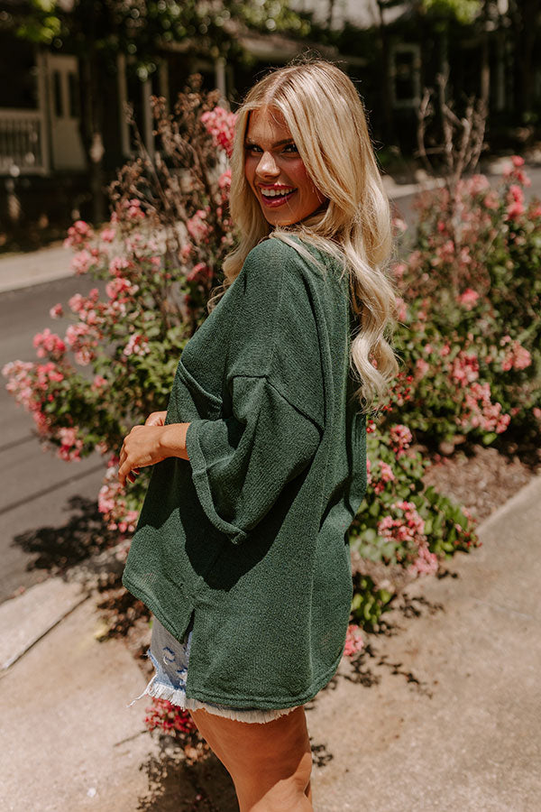 Vineyard Vibes Knit Top in Hunter Green Curves