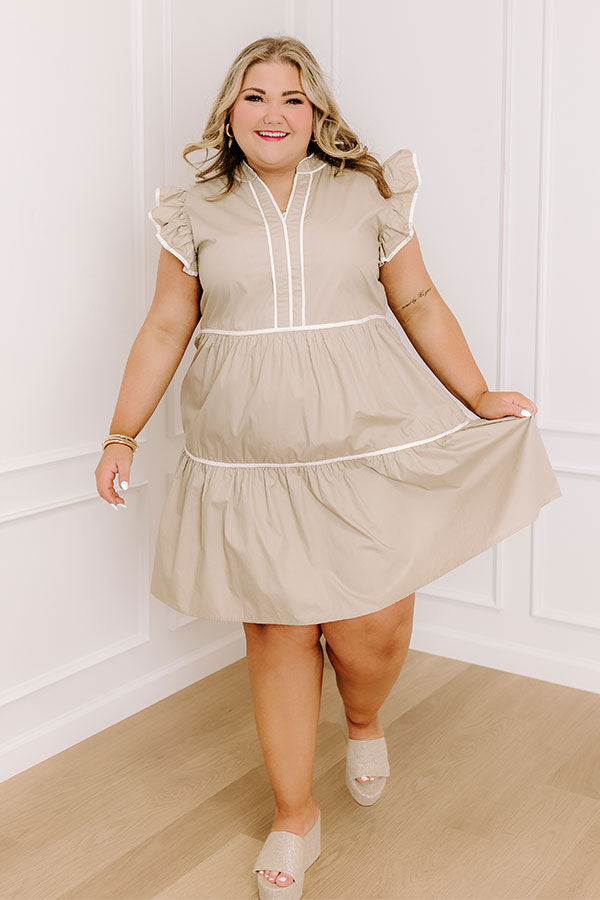 Cue The Charm Mini Dress in Taupe Curves