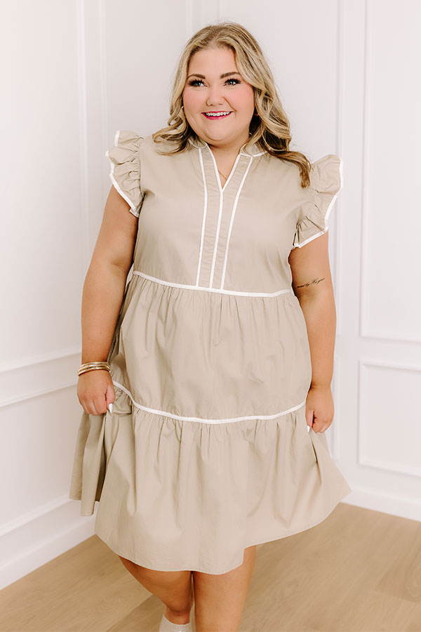 Cue The Charm Mini Dress in Taupe Curves