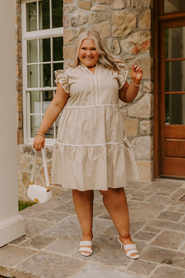 Cue The Charm Mini Dress in Taupe Curves Image - 1