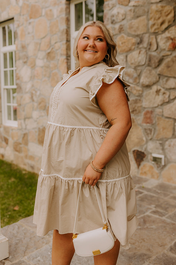 Cue The Charm Mini Dress in Taupe Curves Image - 5