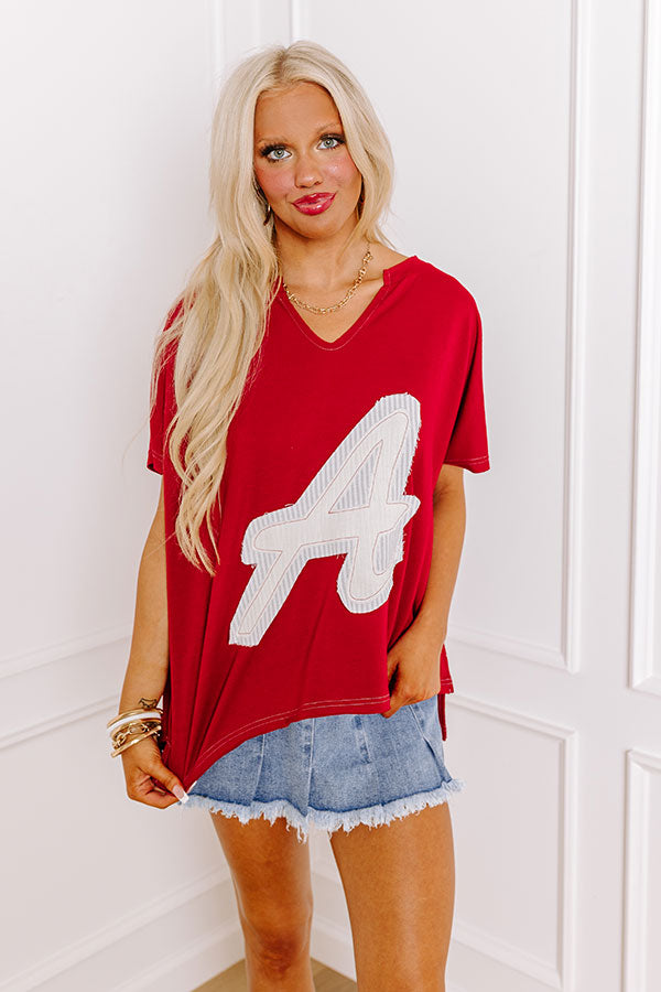 Field Day Letter Patch Tee in Crimson