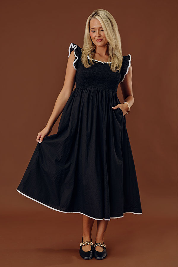 Mimosa Mingle Smocked Midi in Black