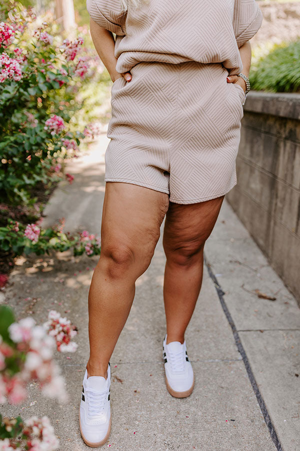 Coffee And Chit Chat High Waist Shorts in Warm Taupe Curves