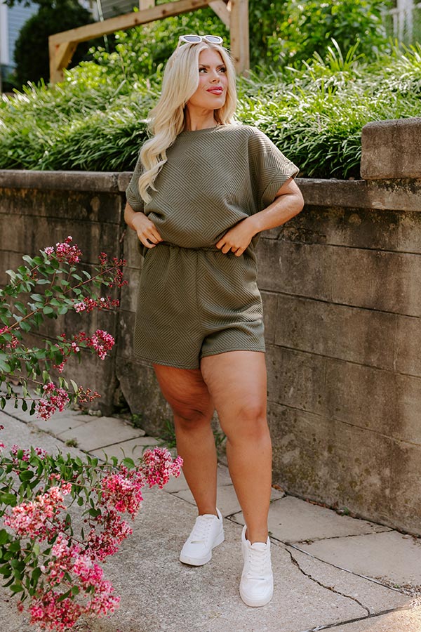 Coffee And Chit Chat High Waist Shorts in Olive Curves   