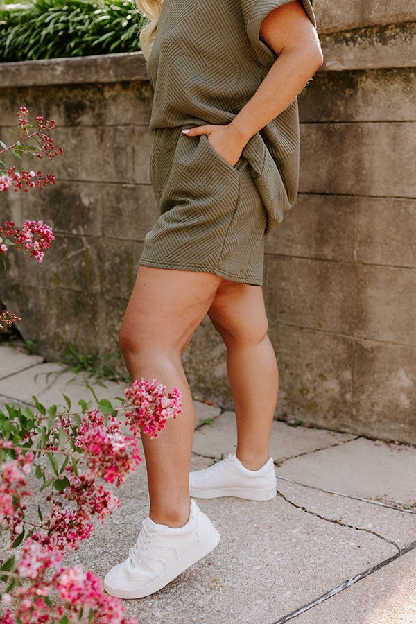 Coffee And Chit Chat High Waist Shorts in Olive Curves   