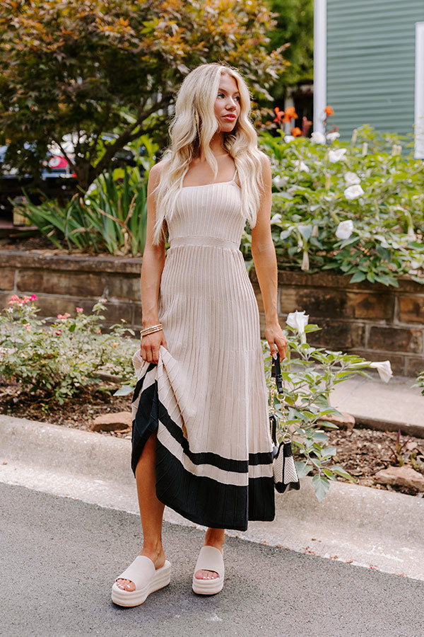 Coastal Cutie Ribbed Maxi Dress in Beige M / Beige
