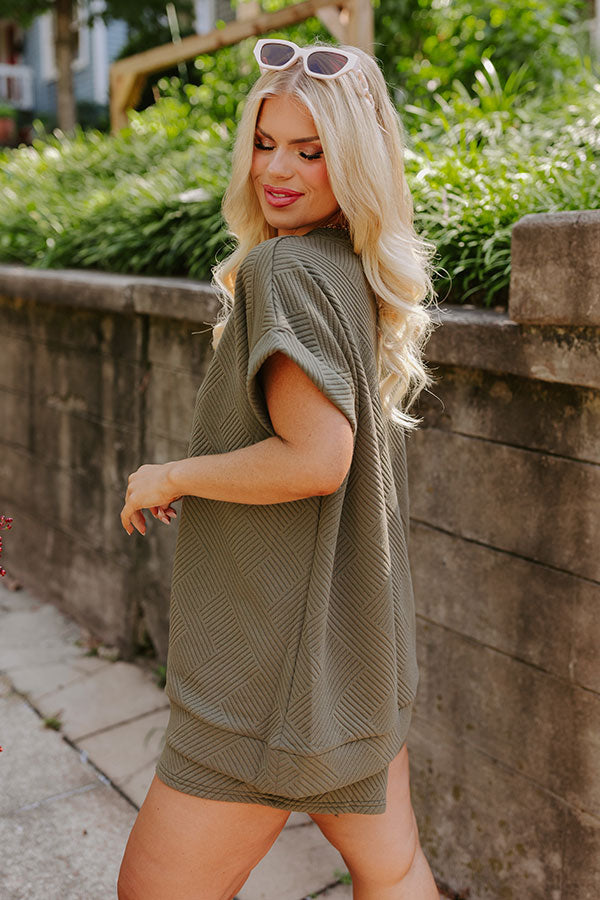 Coffee And Chit Chat Shift Top in Olive Curves