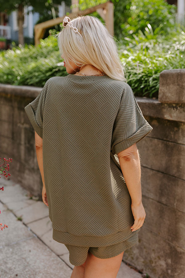 Coffee And Chit Chat Shift Top in Olive Curves