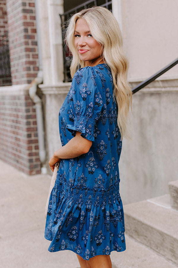 Charleston Trip Floral Mini Dress in Blue