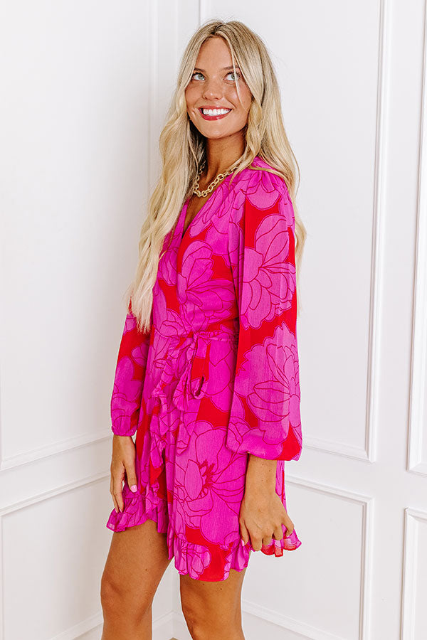 Dinner and a Movie Floral Wrap Dress in Fuchsia XS / Fuchsia