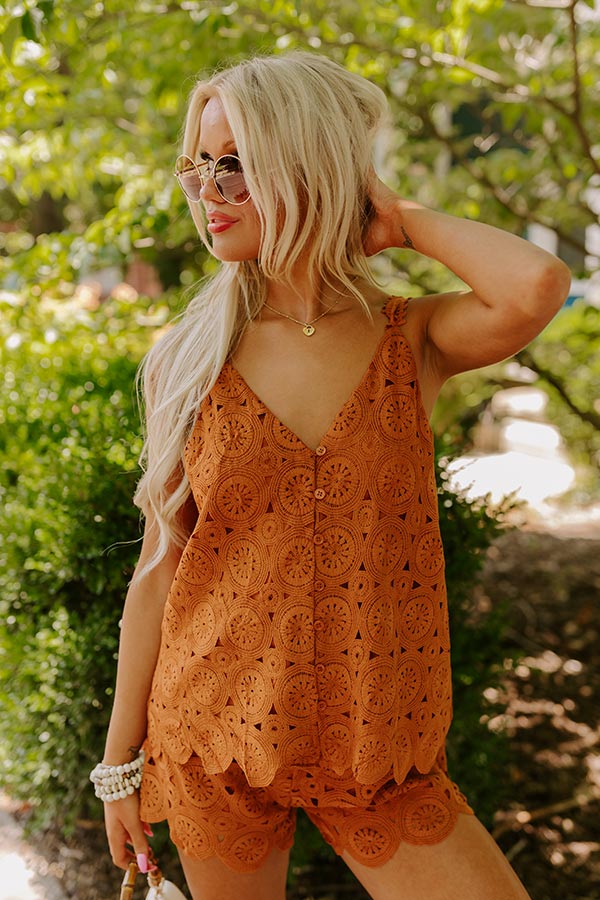 Under The Tucson Sun Crochet Top in Rust