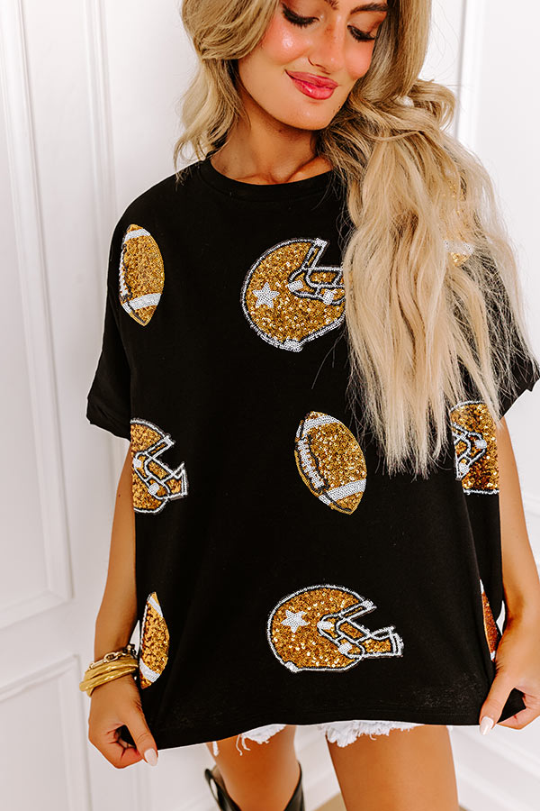 Game Day Charm Sequin Oversized Tee in Black