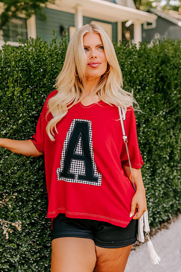 Field Day Letter Patch Tee in Red Curves