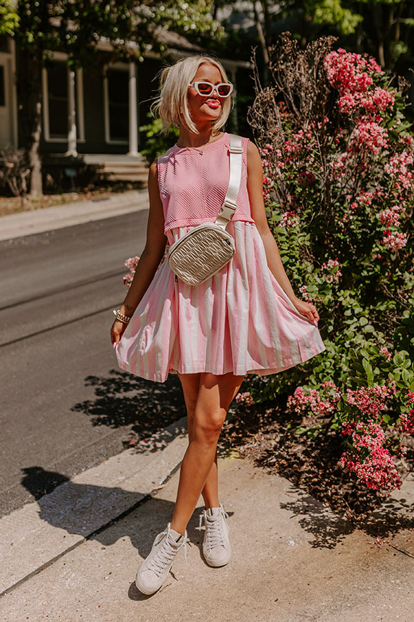 Cute Smile Stripe Mini Dress in Pink