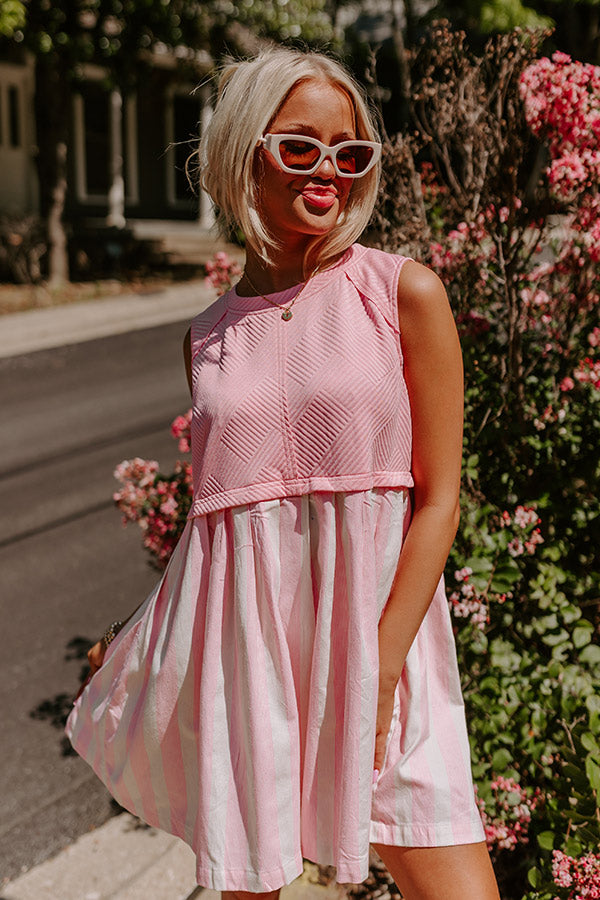 Cute Smile Stripe Mini Dress in Pink