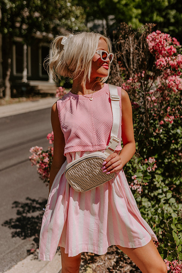 Cute Smile Stripe Mini Dress in Pink