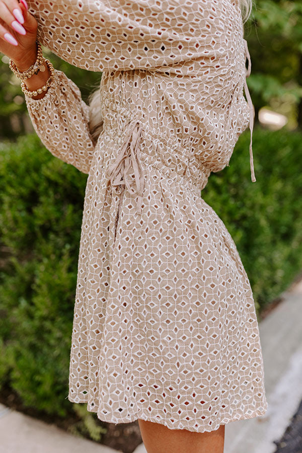 Romance In The Air Eyelet Mini Dress in Khaki