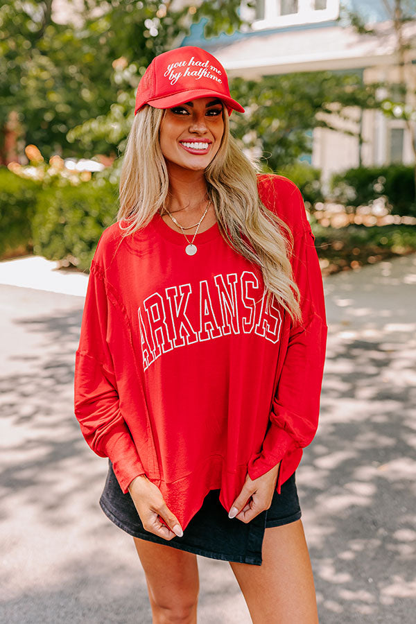 Arkansas Embroidered Long Sleeve Tee in Red