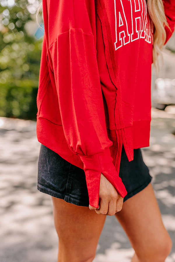 Arkansas Embroidered Long Sleeve Tee in Red