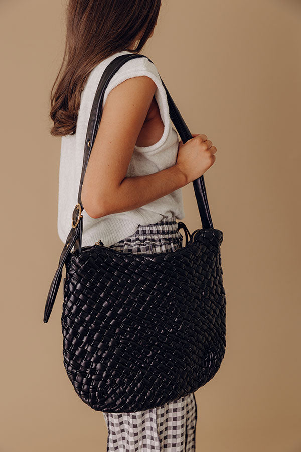 Chic Feeling Faux Leather Woven Tote In Black Image - 1