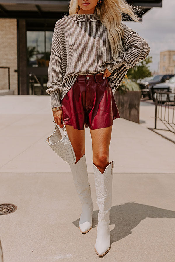 The Vixen High Waist Faux Leather Shorts in Wine