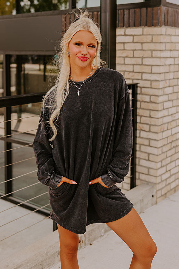 Cozy Classic Sweatshirt Mini Dress in Vintage Black