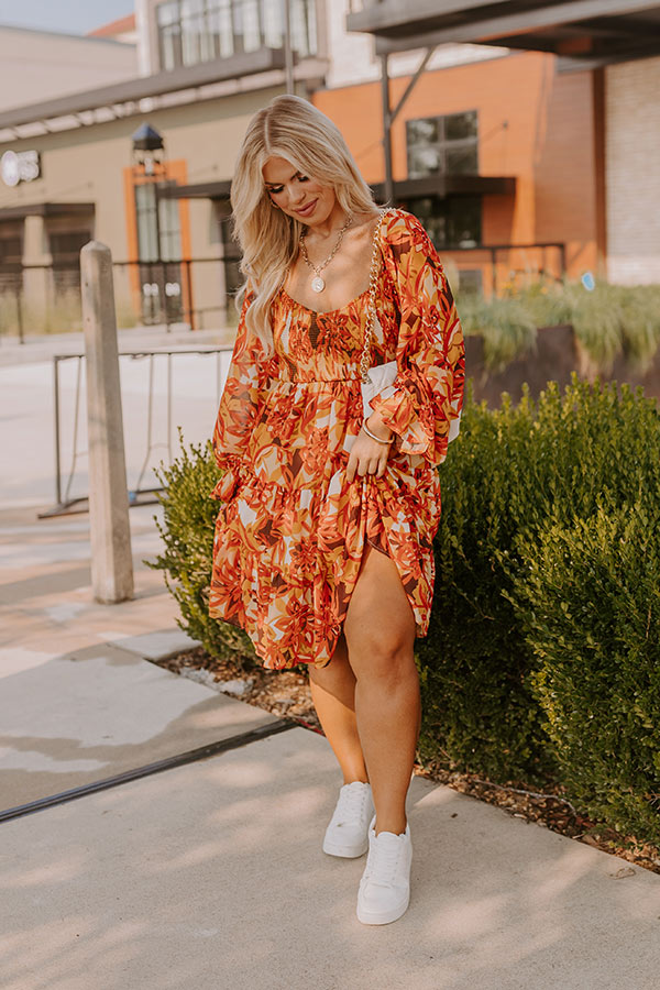 Fall Foliage Smocked Mini Dress Curves 3XL / Orange Fall Foliage Smocked Mini Dress Curves 3XL / Orange