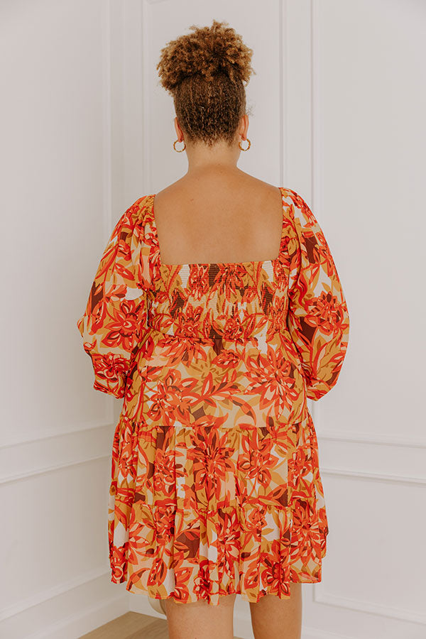 Fall Foliage Smocked Mini Dress Curves 3XL / Orange Fall Foliage Smocked Mini Dress Curves 3XL / Orange