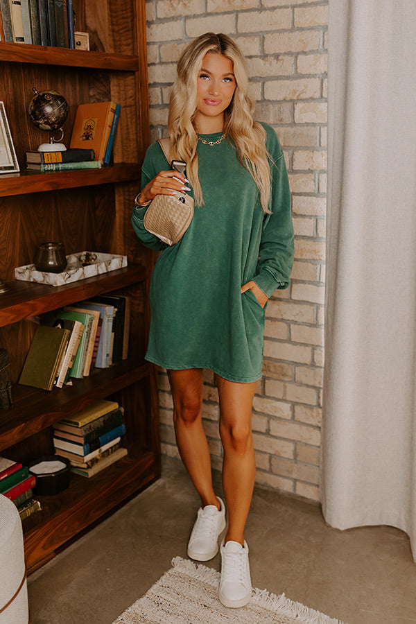 Cozy Classic Sweatshirt Mini Dress in Hunter Green