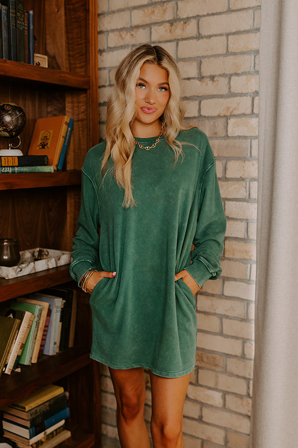 Cozy Classic Sweatshirt Mini Dress in Hunter Green