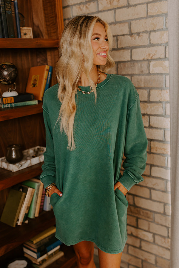 Cozy Classic Sweatshirt Mini Dress in Hunter Green