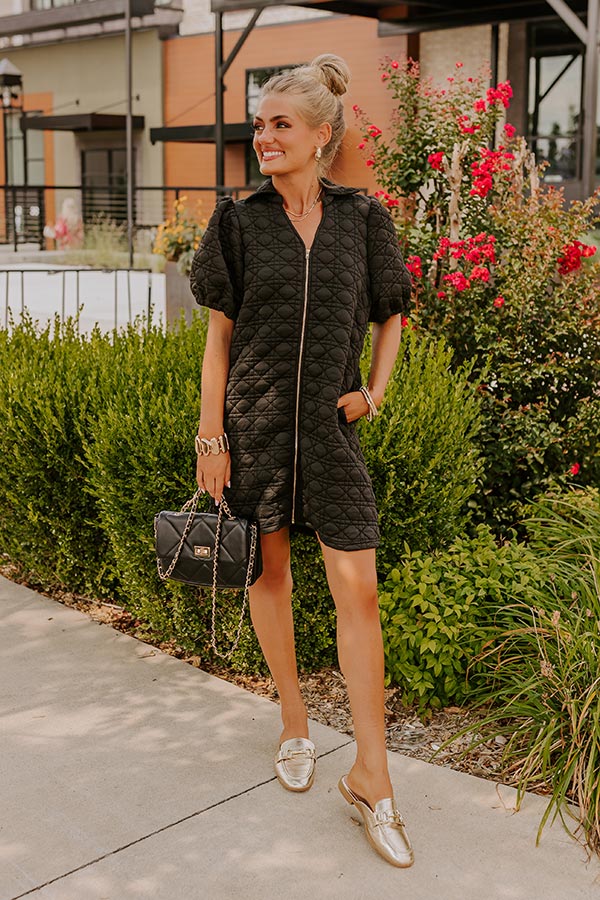 Chic Lifestyle Quilted Mini Dress in Black