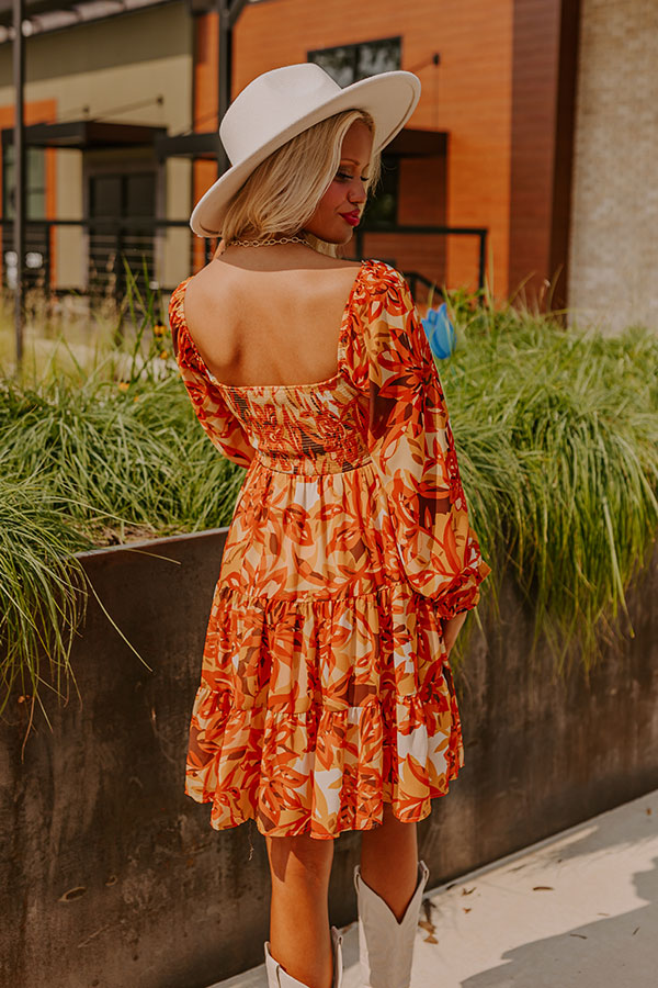 smocked orange dress Poplin Orange Smocked Midi Dress M