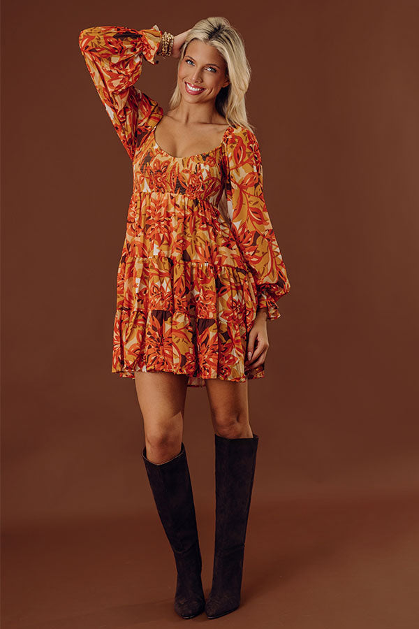 Fall Foliage Smocked Mini Dress Image - 1