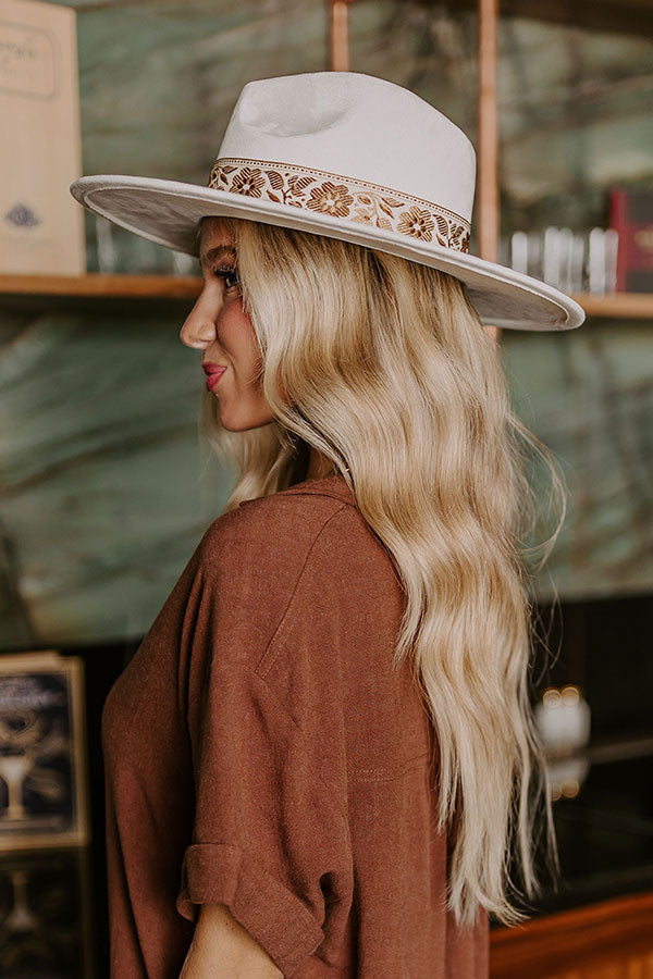 Posh Moment Faux Suede Fedora in Ivory