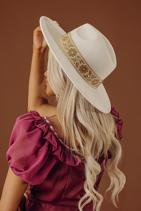 Posh Moment Faux Suede Fedora in Ivory