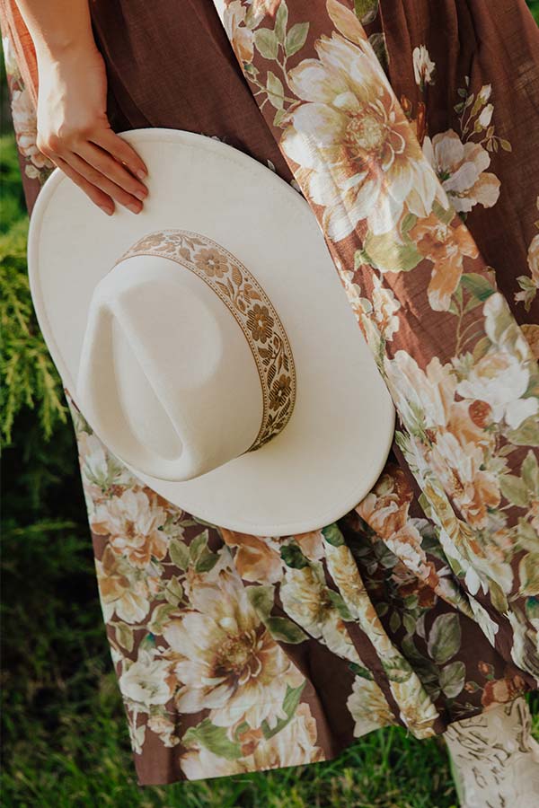 Posh Moment Faux Suede Fedora in Ivory