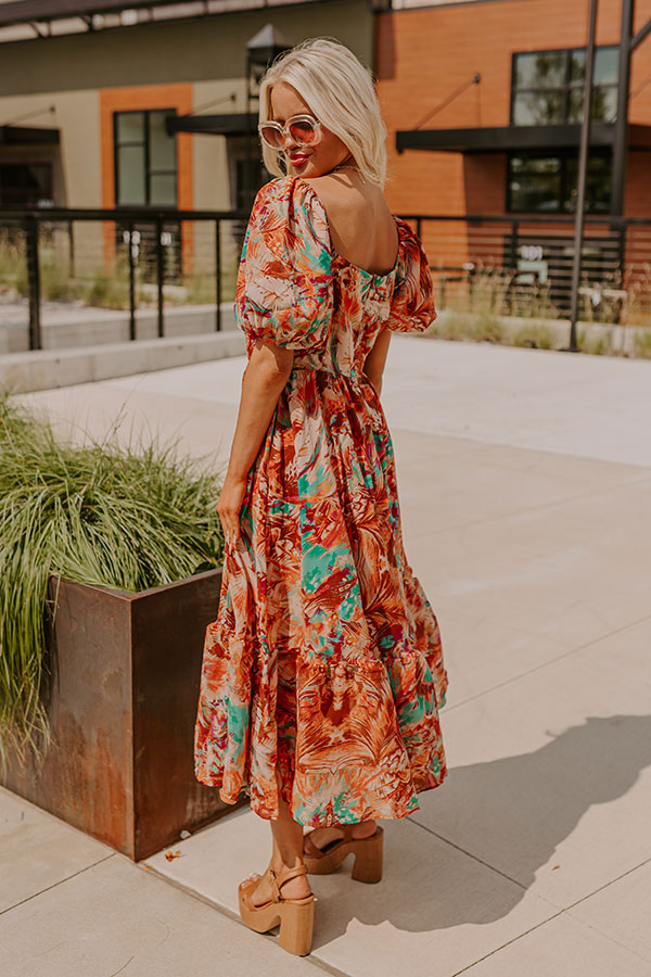 floral feelings midi dress Floral Feeling Lace Up Smocked Midi Dress ShopTheCue