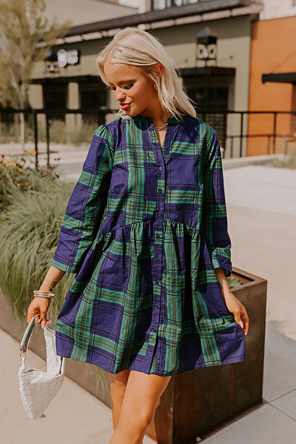 Chic Harvest Plaid Mini Dress in Green